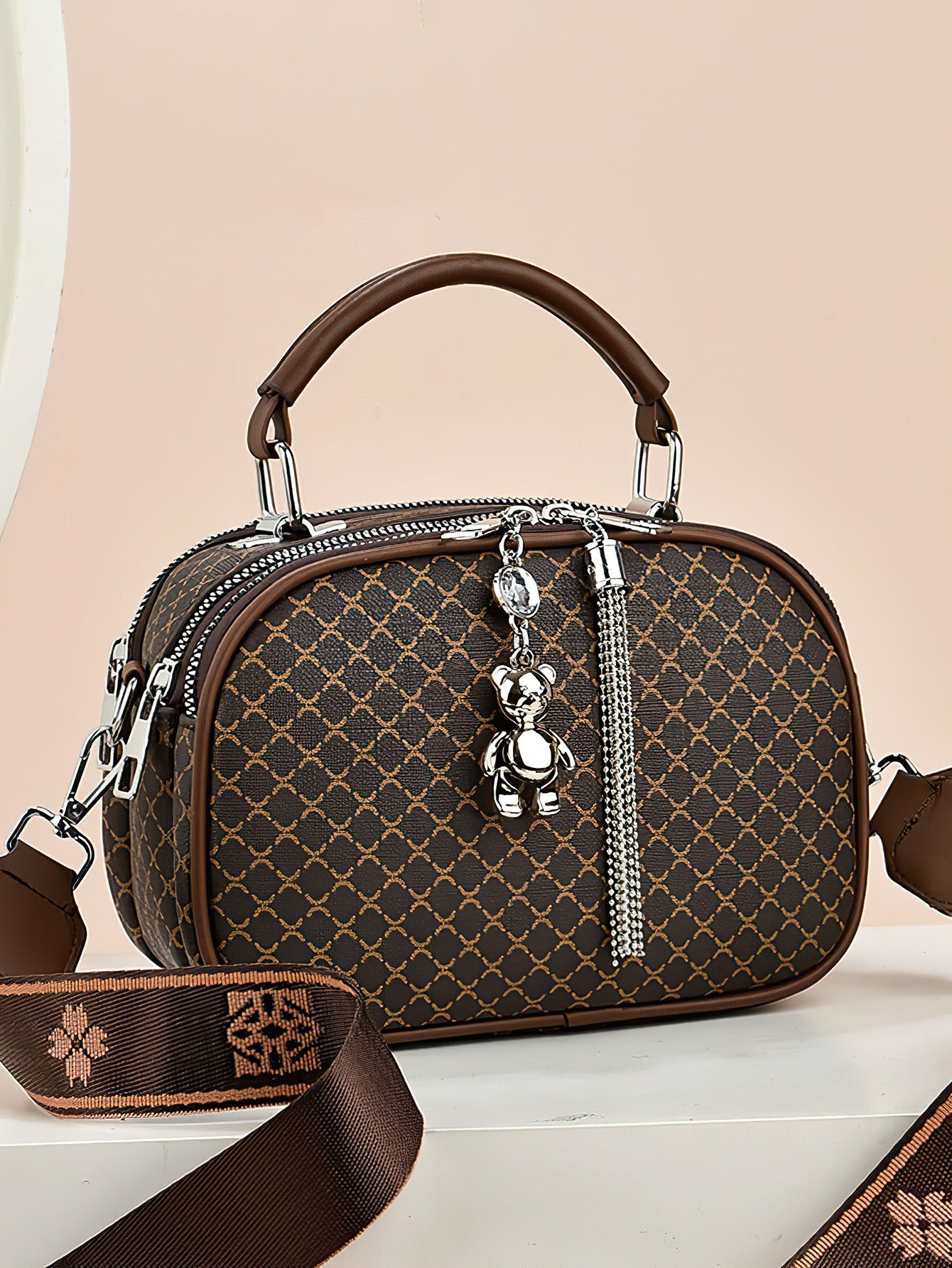 Versatile Shoulder Bag for Women: Retro Crossbody with Wide Strap & Bear Charm - 9 Colours