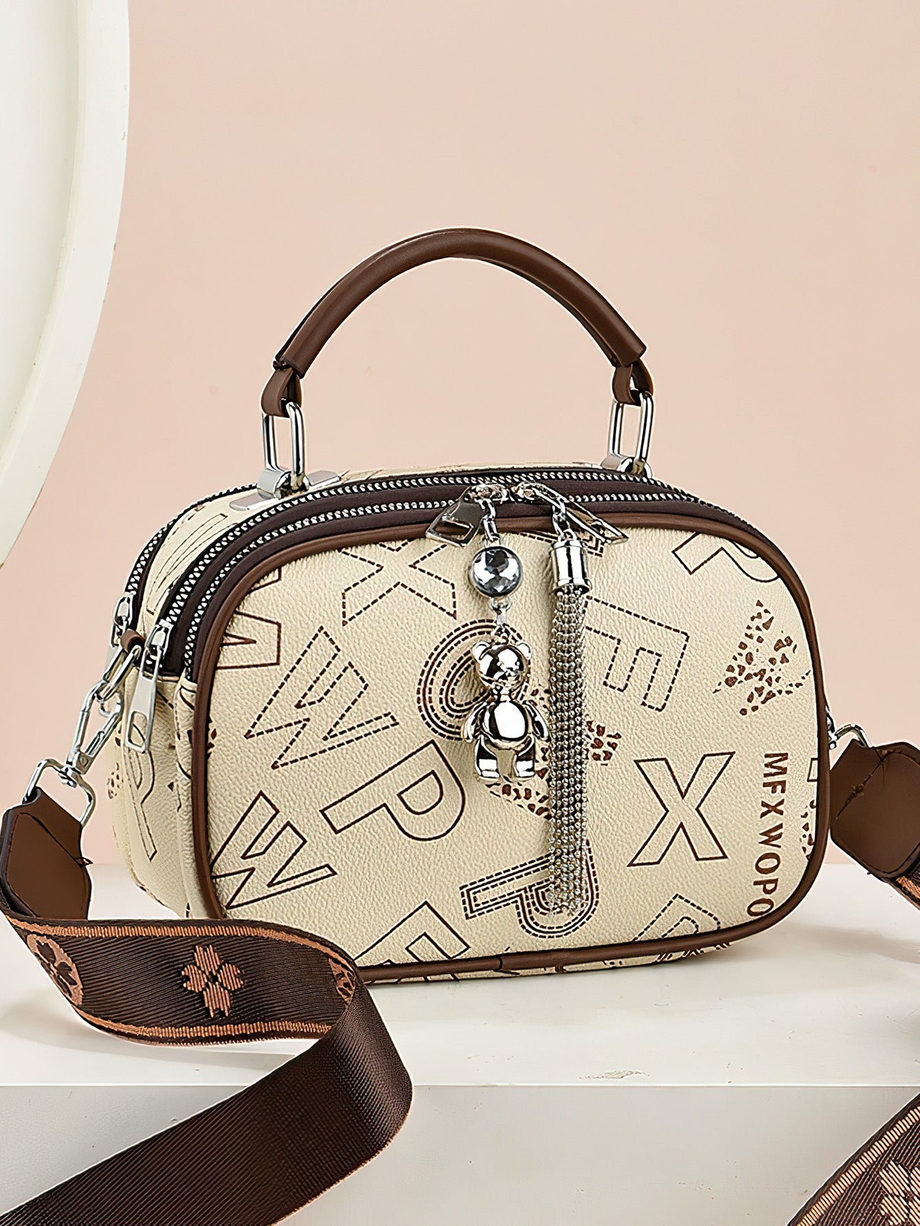 Versatile Shoulder Bag for Women: Retro Crossbody with Wide Strap & Bear Charm - 9 Colours