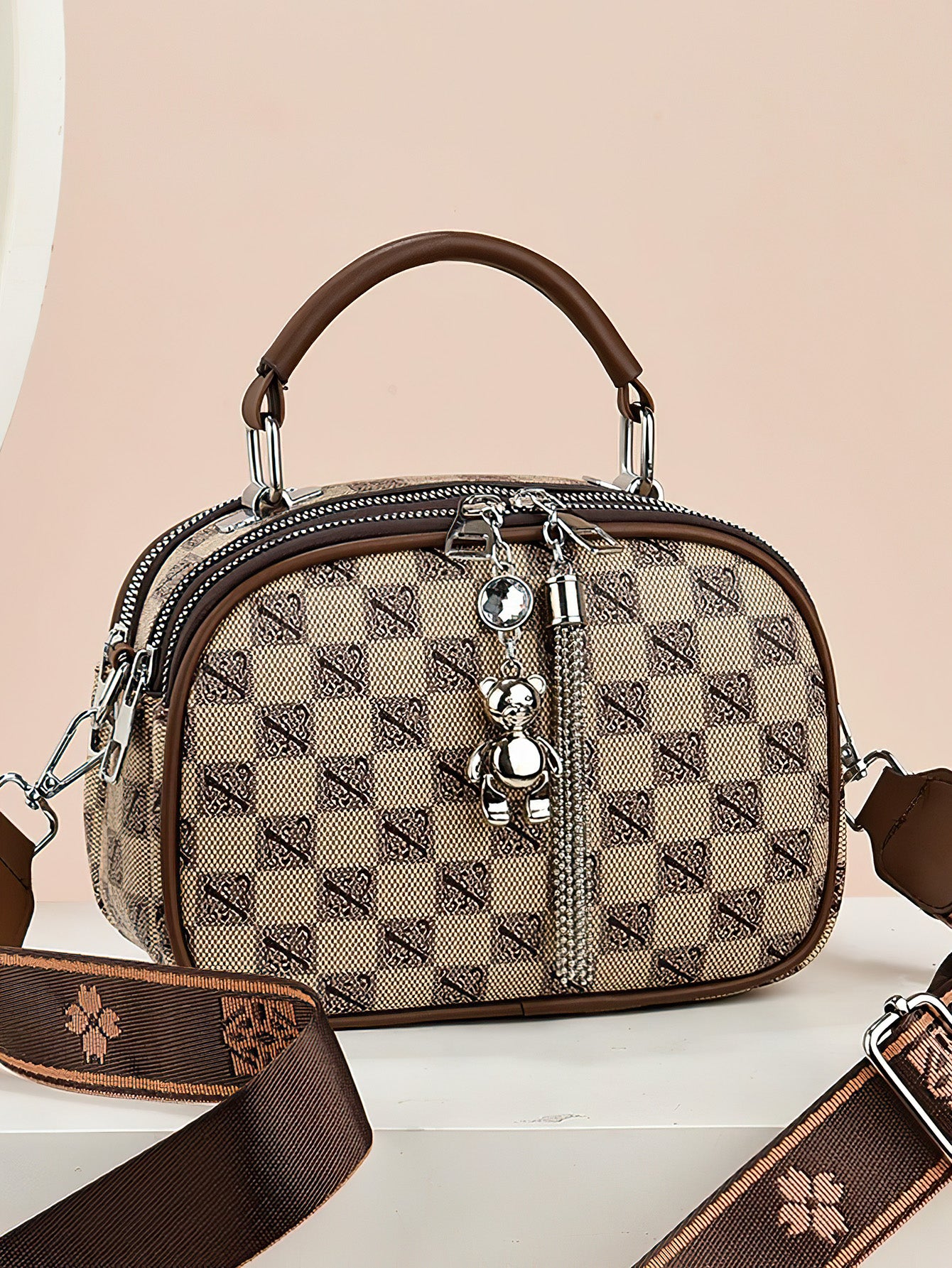 Versatile Shoulder Bag for Women: Retro Crossbody with Wide Strap & Bear Charm - 9 Colours
