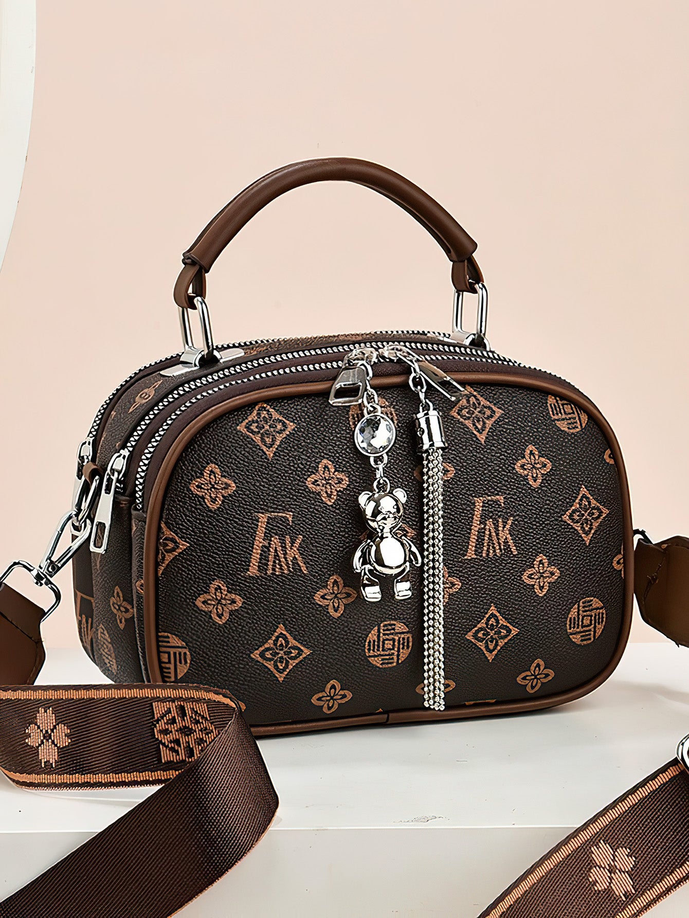 Versatile Shoulder Bag for Women: Retro Crossbody with Wide Strap & Bear Charm - 9 Colours