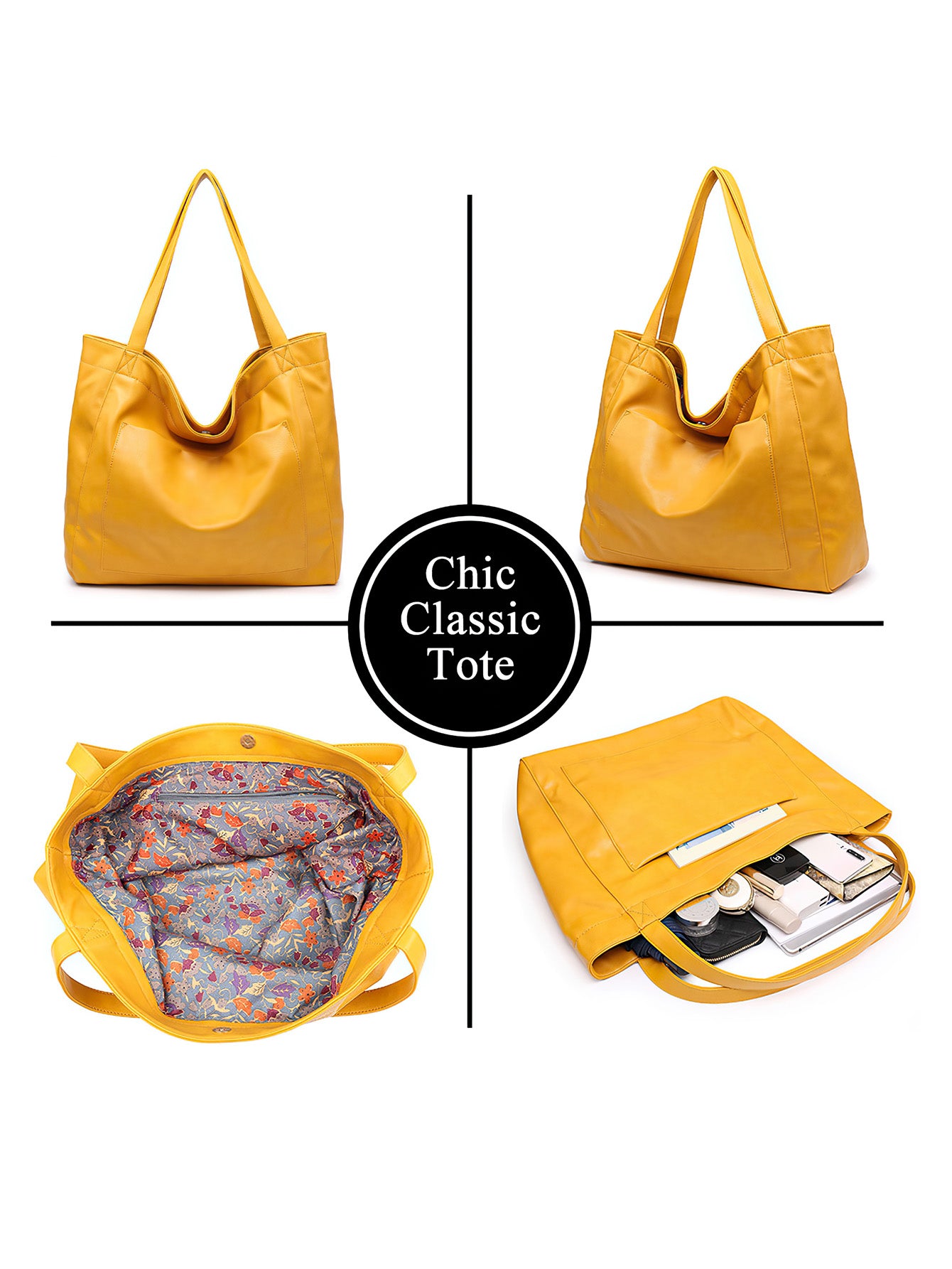 Vintage Style PU Leather Tote Bag - 7 Colours