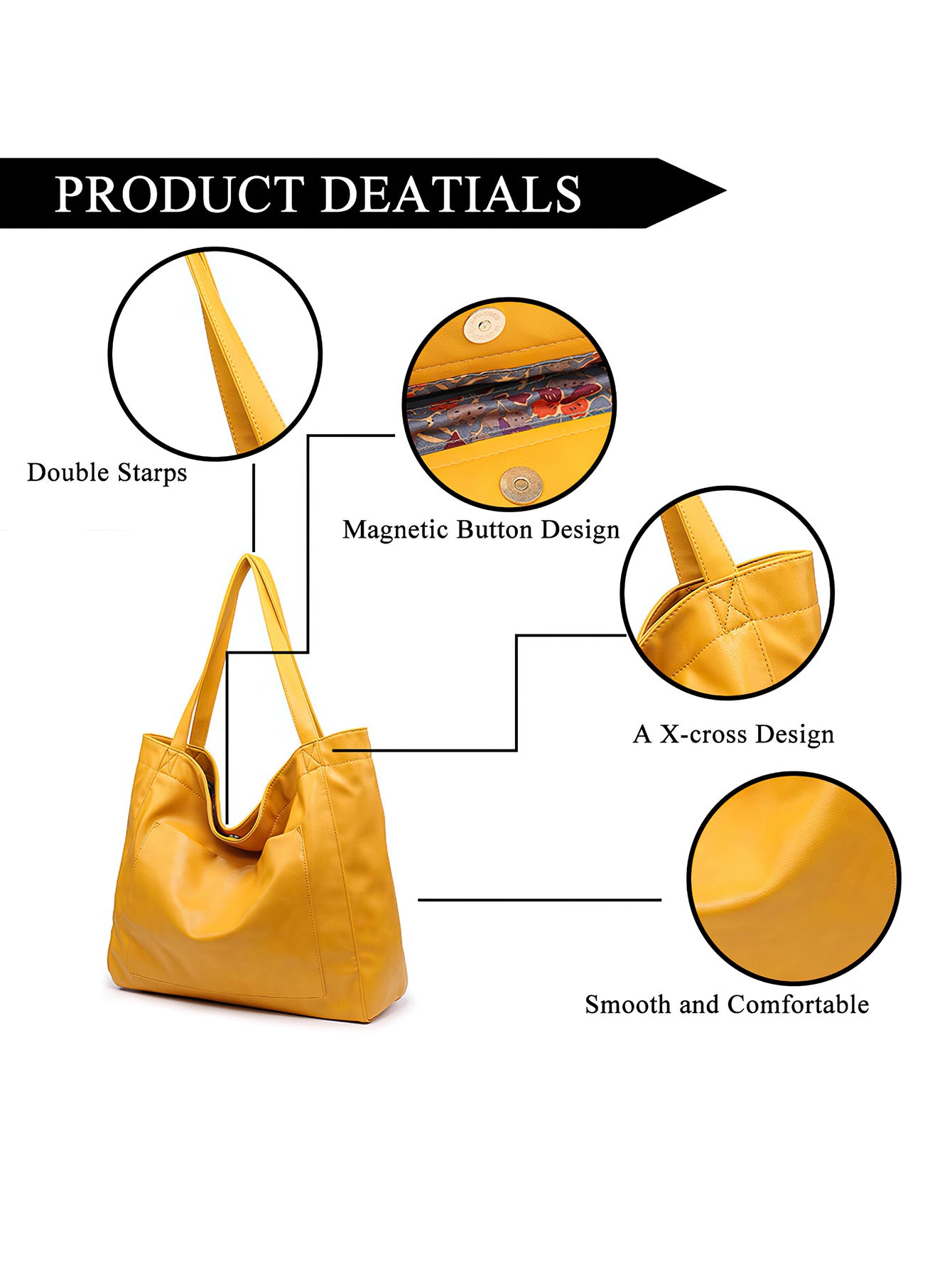Vintage Style PU Leather Tote Bag - 7 Colours
