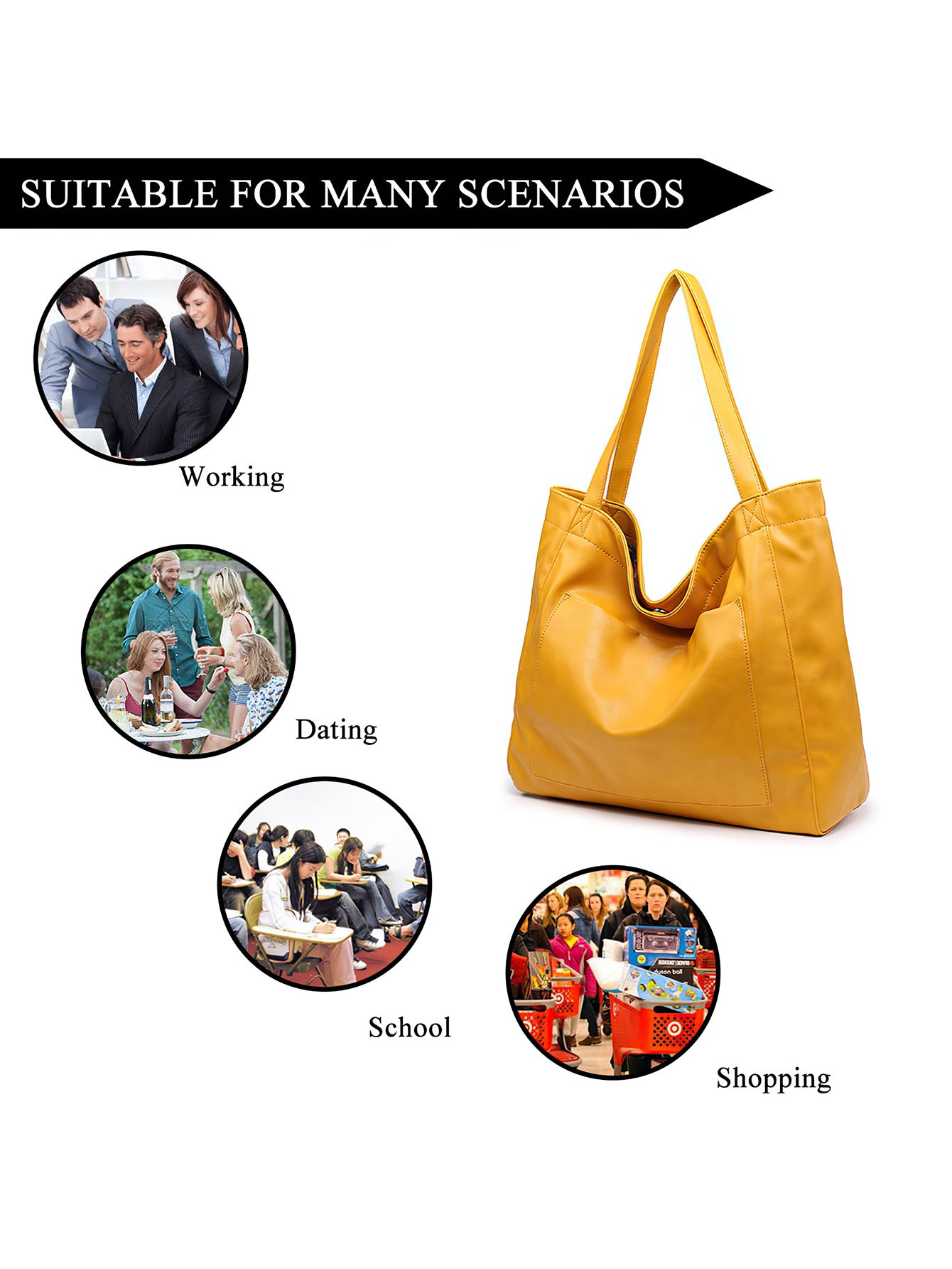 Vintage Style PU Leather Tote Bag - 7 Colours