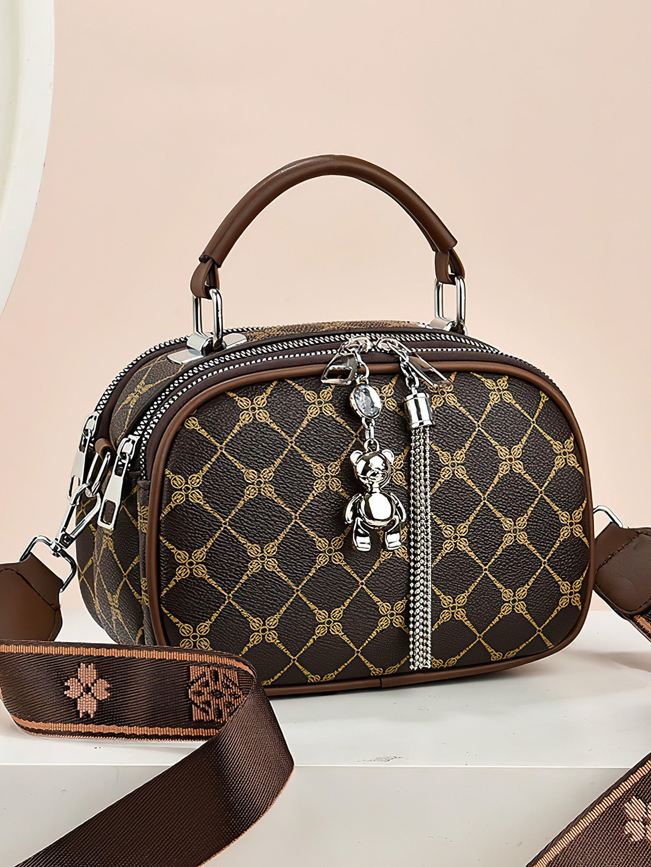 Versatile Shoulder Bag for Women: Retro Crossbody with Wide Strap & Bear Charm - 9 Colours