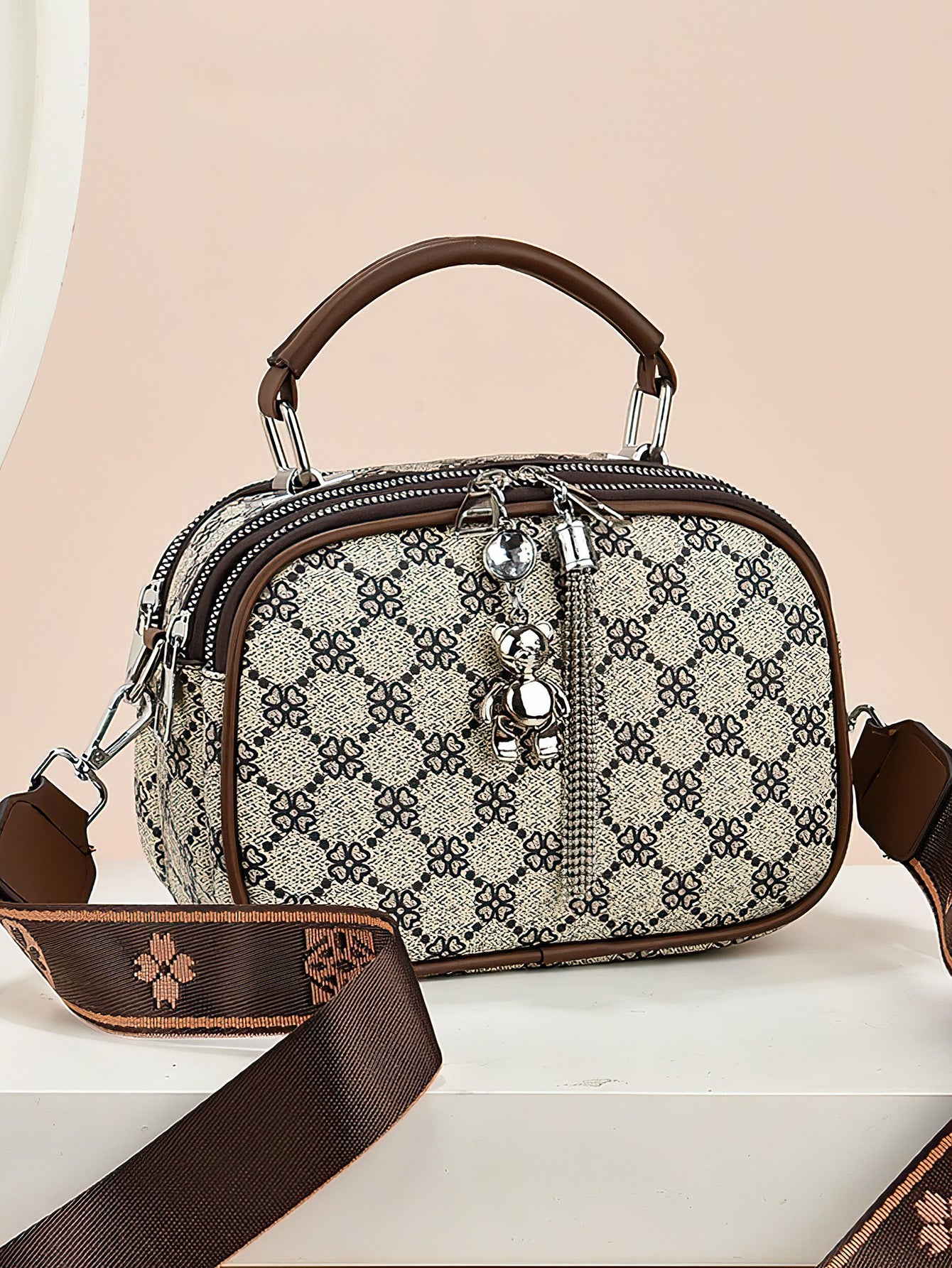 Versatile Shoulder Bag for Women: Retro Crossbody with Wide Strap & Bear Charm - 9 Colours