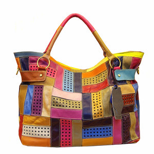 Geometry design large capaciy hollow leather shoulder handbag & tote bag