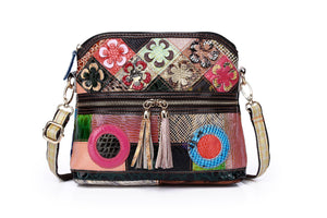 Small snake pattern purse & floral leather crossbody shoulder tote bag