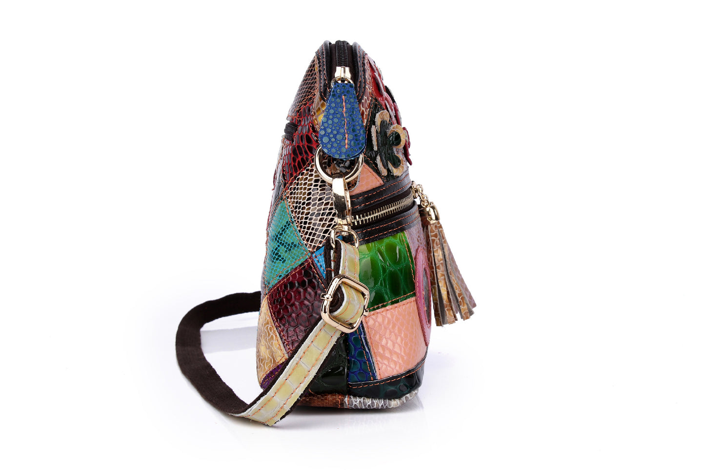 Small snake pattern purse & floral leather crossbody shoulder tote bag