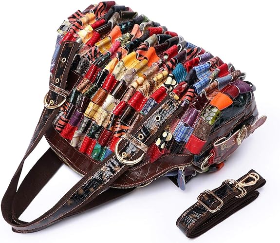 Leather satchel handbag with quiry look & 3D patchwork tote bag for women