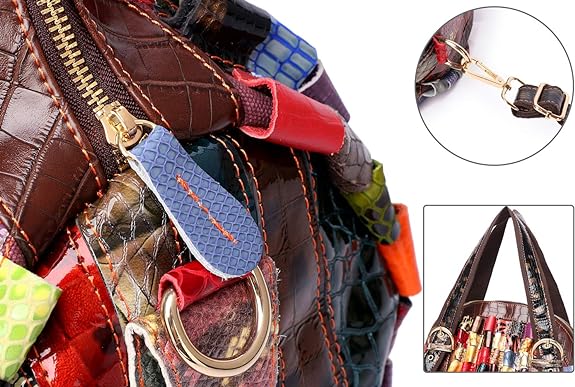 Leather satchel handbag with quiry look & 3D patchwork tote bag for women
