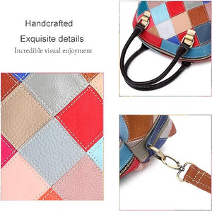 Rainbow patchwork geometric pattern design women casual leather shell bag
