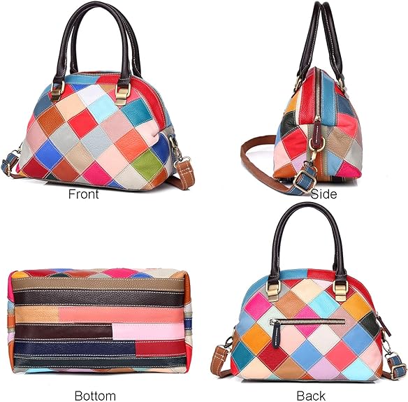 Rainbow patchwork geometric pattern design women casual leather shell bag