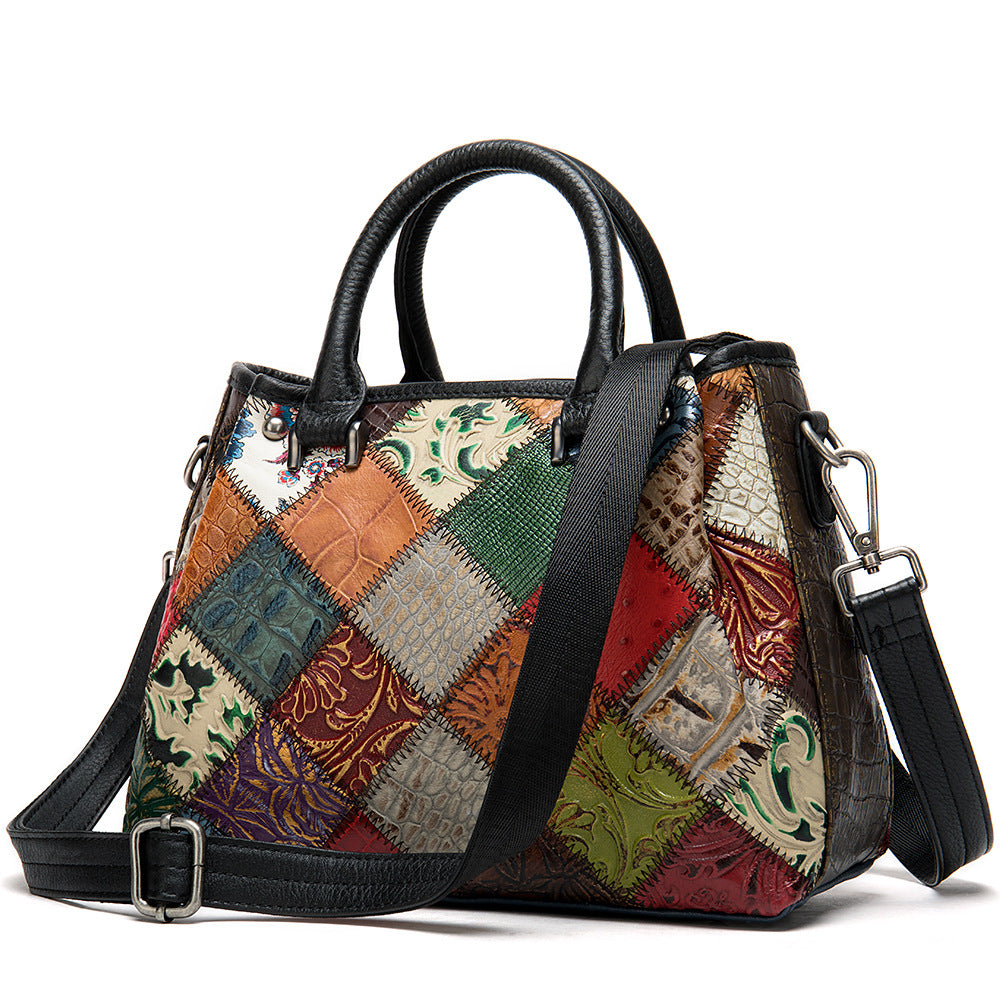 Women leather multi-color Bohemian style vintage tote shoulder & hand bag