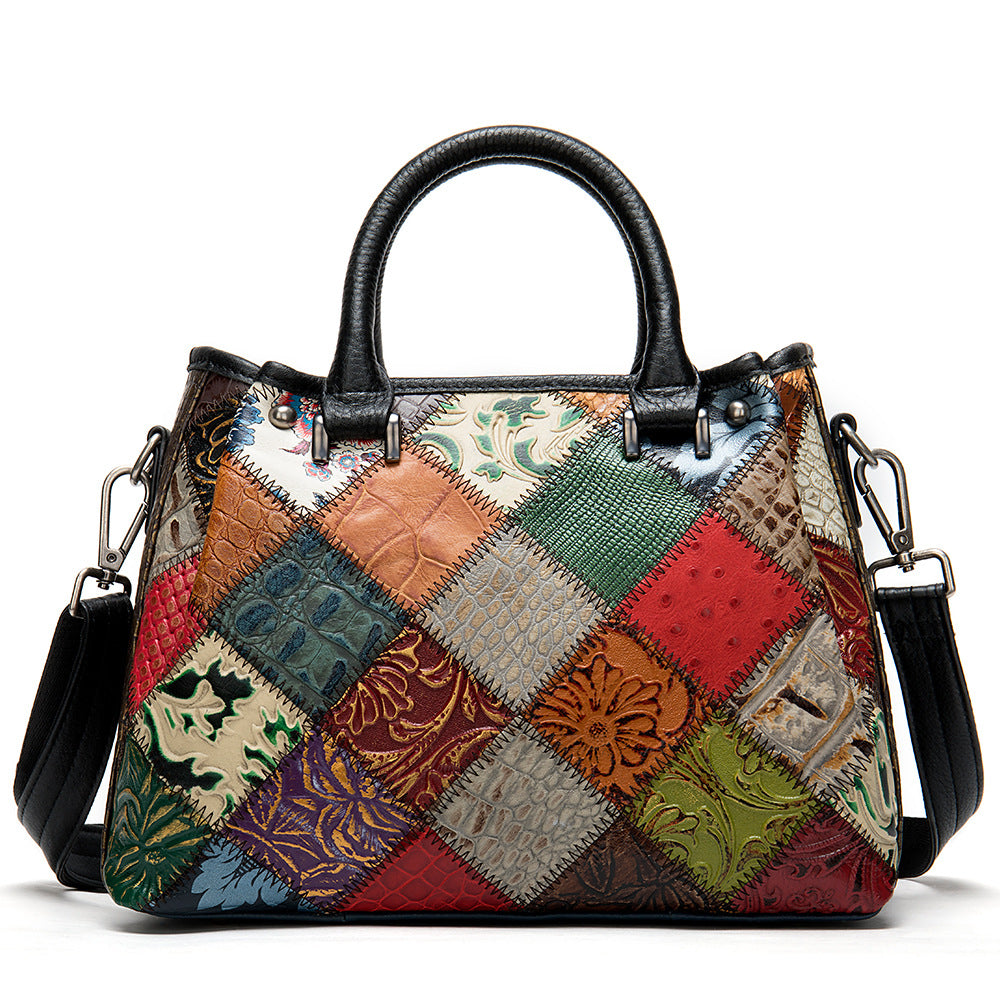 Women leather multi-color Bohemian style vintage tote shoulder & hand bag