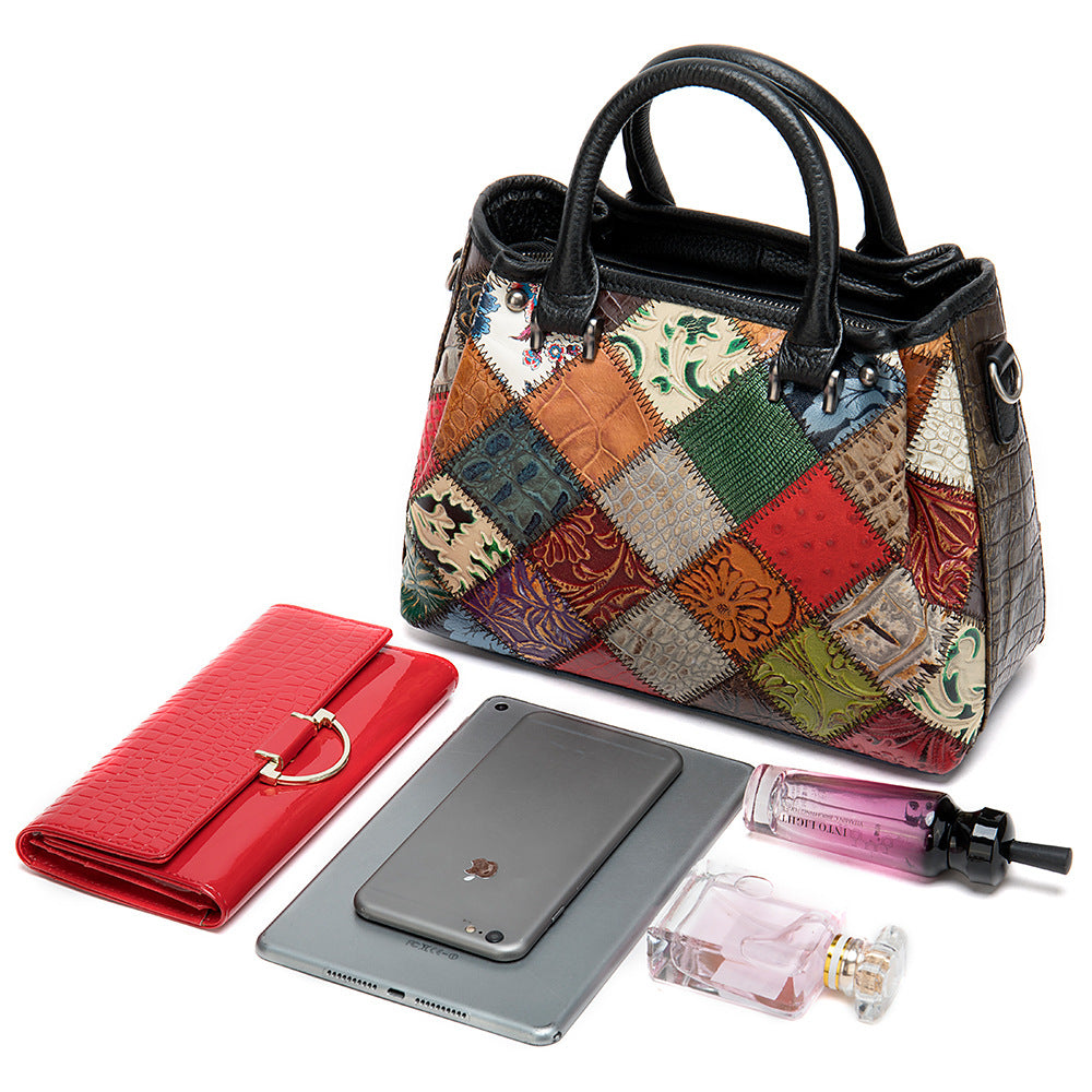 Women leather multi-color Bohemian style vintage tote shoulder & hand bag