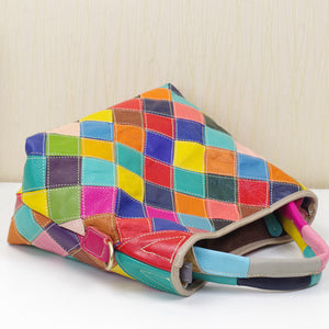 Women's genuine leather colorful boho patchwork shoulder bag & handbag