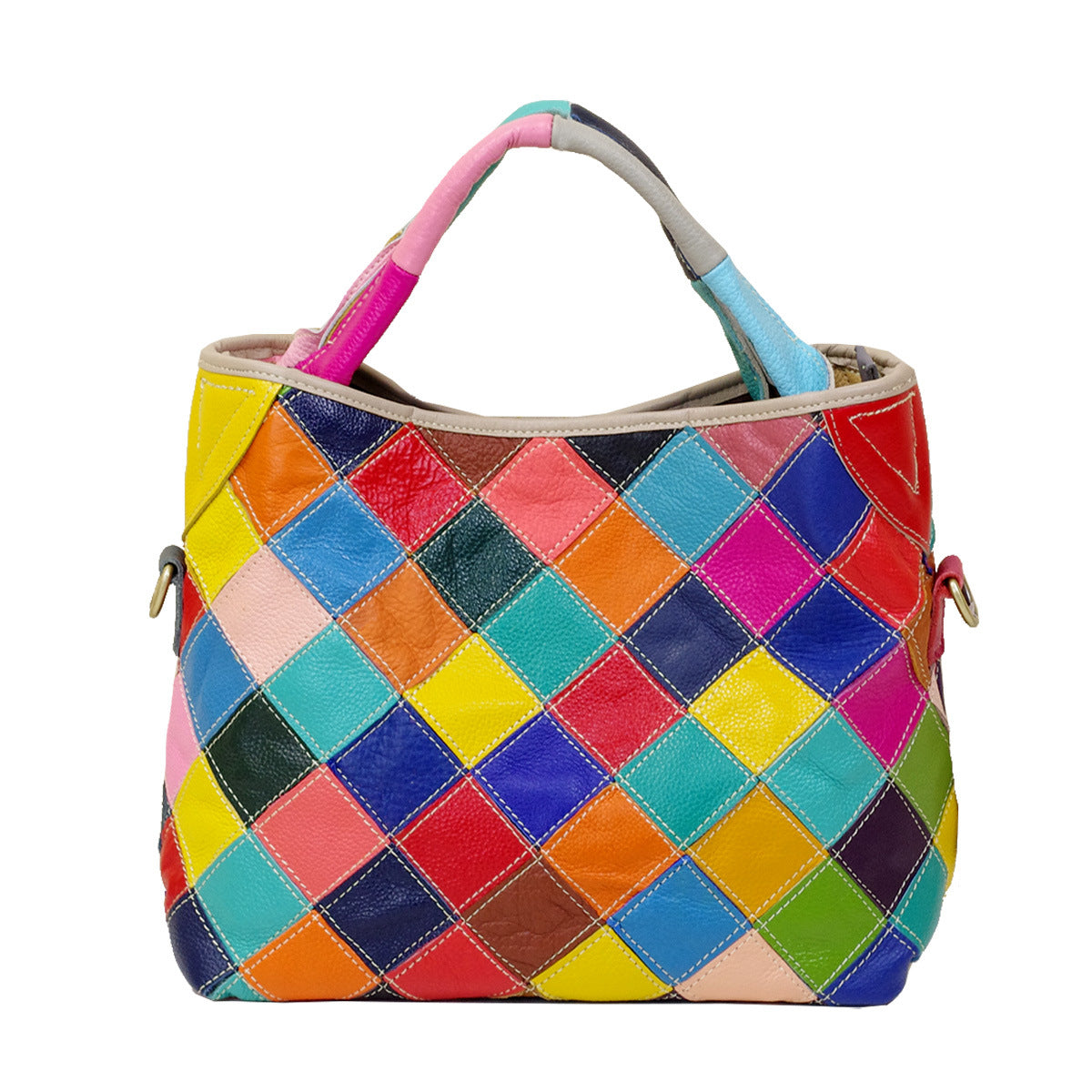 Women's genuine leather colorful boho patchwork shoulder bag & handbag