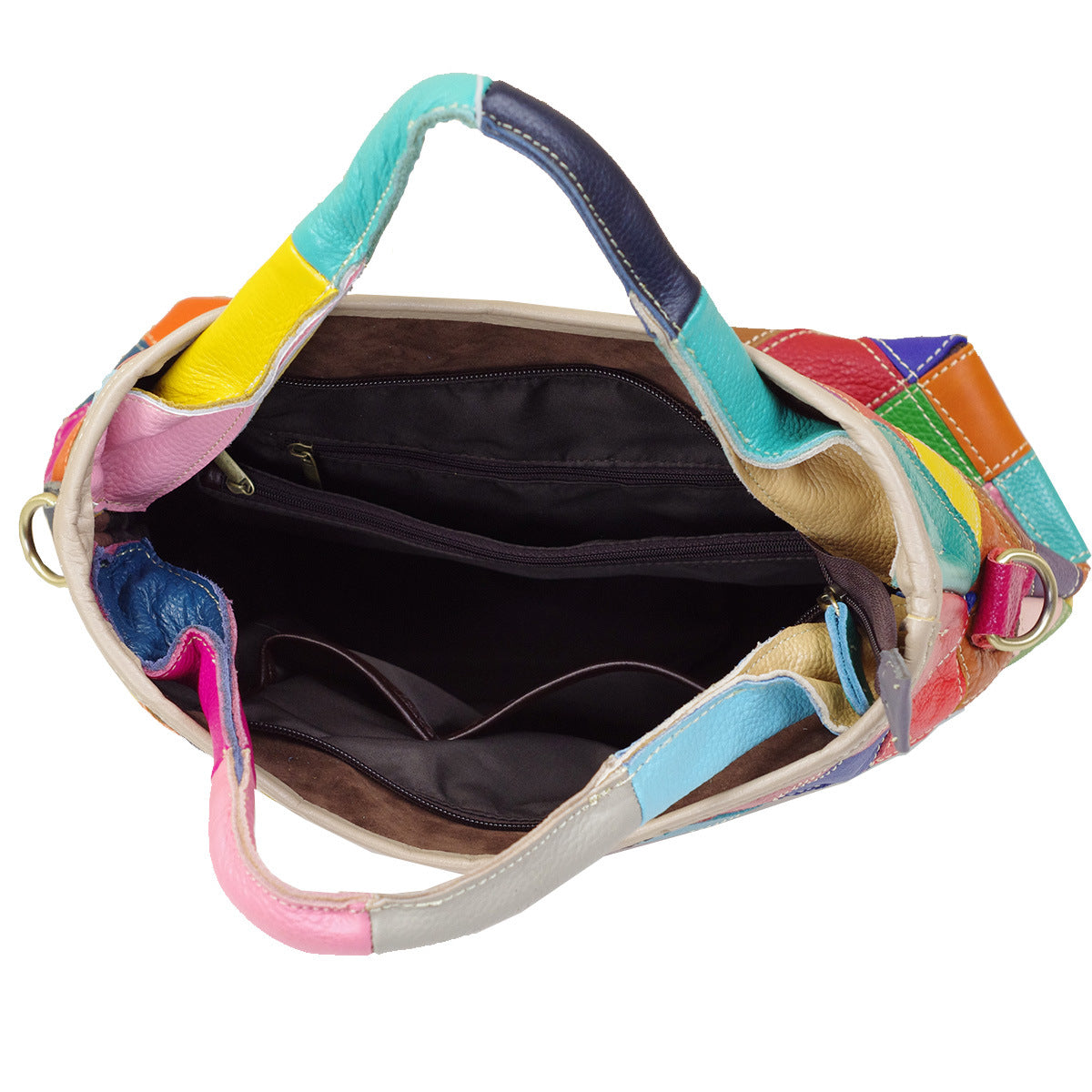 Women's genuine leather colorful boho patchwork shoulder bag & handbag