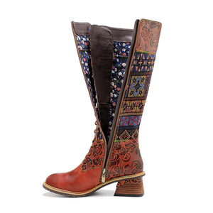 Knee high women's patchwork suede boots & lace up leather cowboy boots