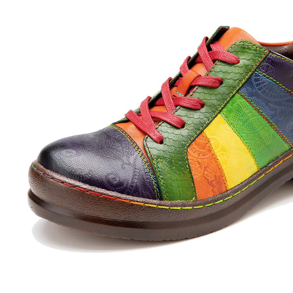 Vintage classic rainbow lace up casual leather ladies shoes & boots