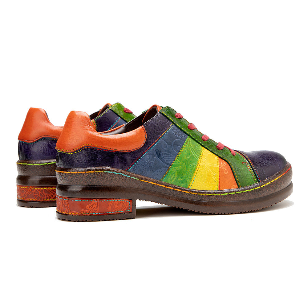 Vintage classic rainbow lace up casual leather ladies shoes & boots