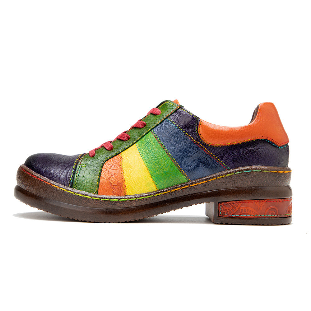 Vintage classic rainbow lace up casual leather ladies shoes & boots