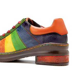 Vintage classic rainbow lace up casual leather ladies shoes & boots