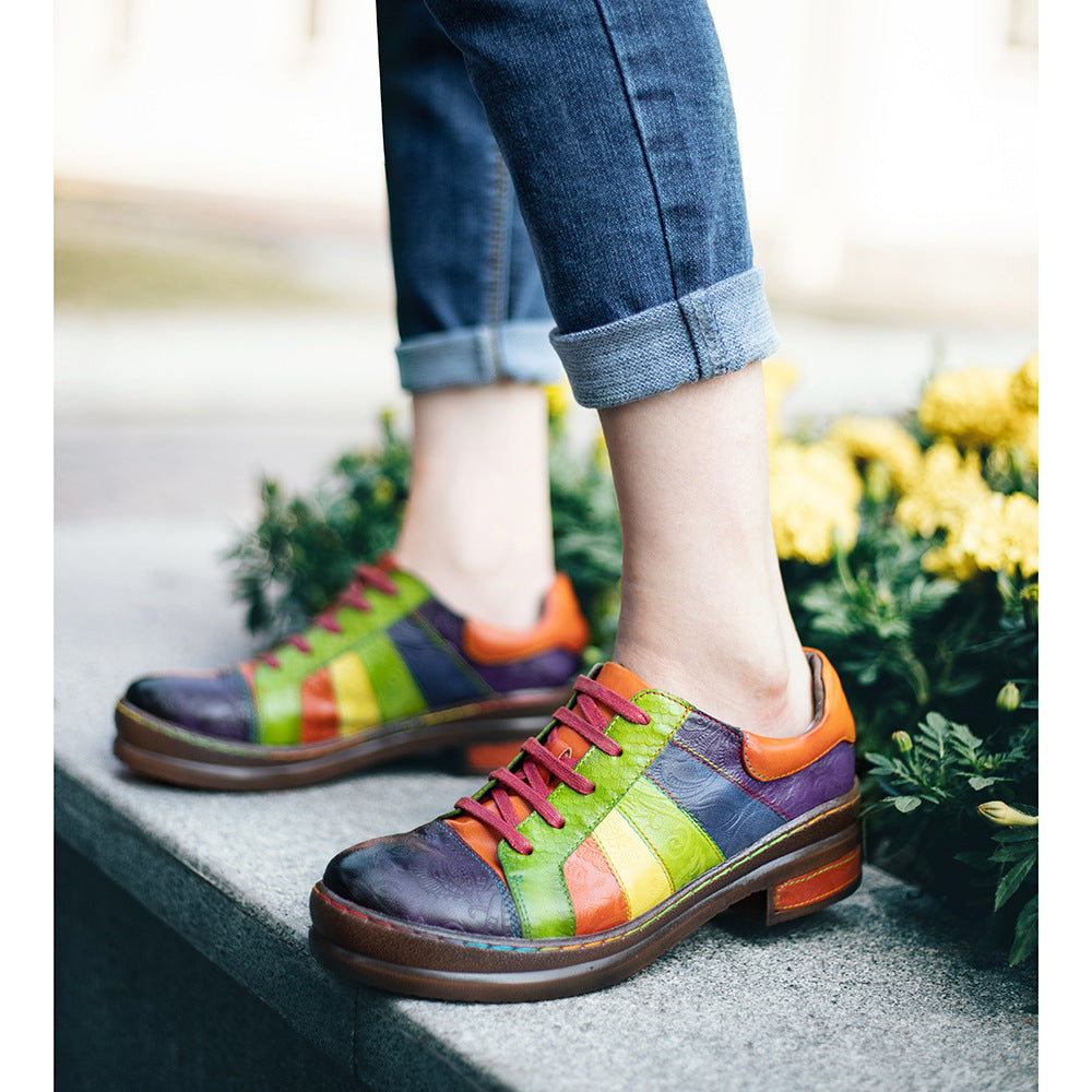 Vintage classic rainbow lace up casual leather ladies shoes & boots
