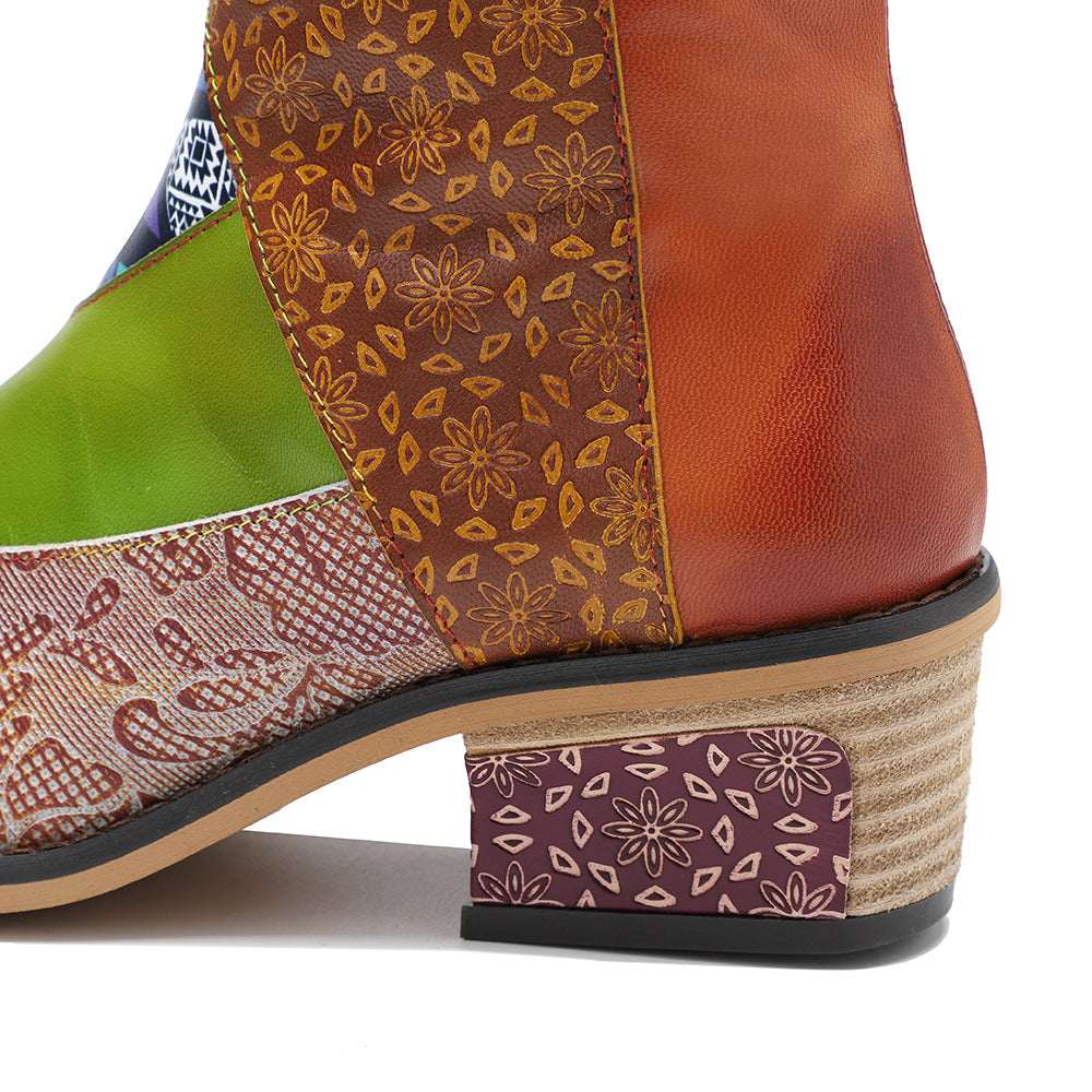 Women's western Bohemian leather casual knee high winter hiking boots