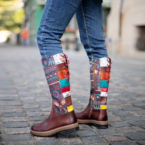 Bohemian adjustable winter warm knee high boho boots for women