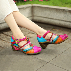 Women's vintage leather mary jane retro shoes & bohemian striped hollow sandals