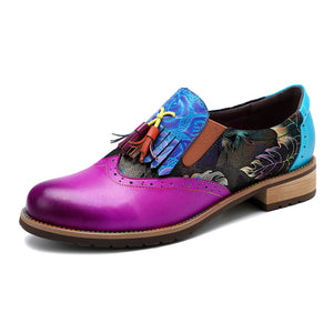 Vintage floral leather suede tassel loafers pumps brogues for women