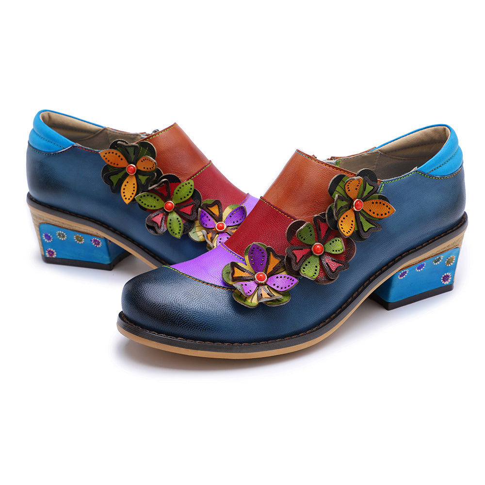 Leather colorful floral dress party brogues shoes for ladies, women