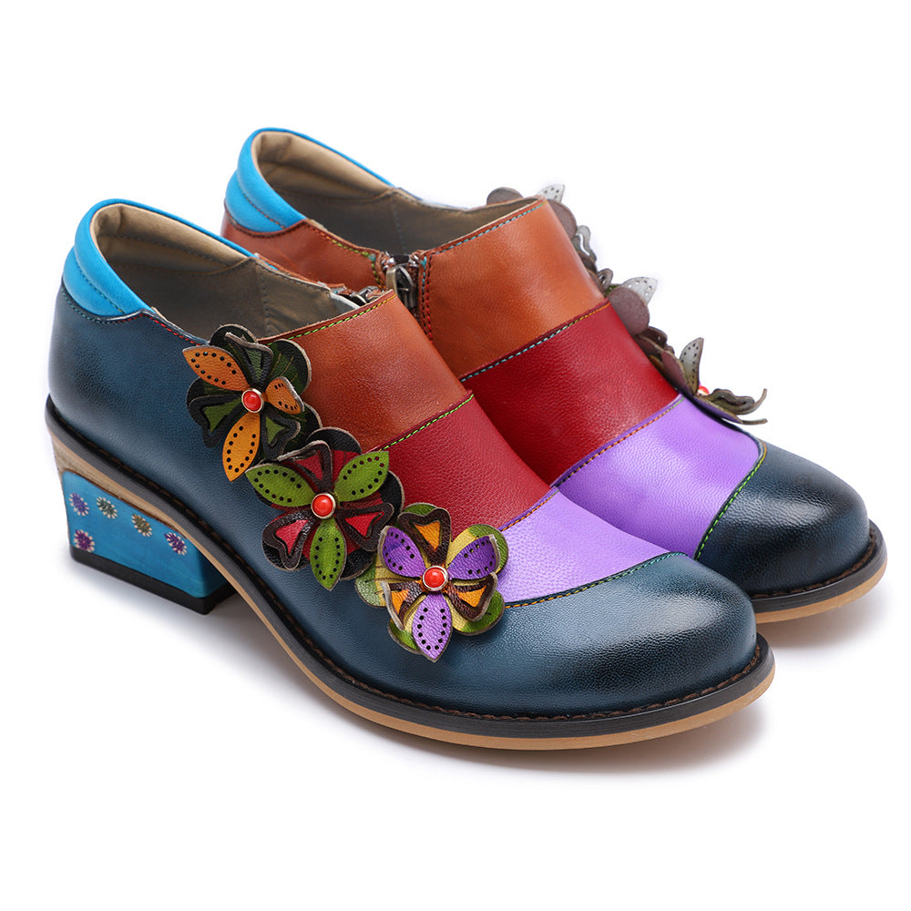 Leather colorful floral dress party brogues shoes for ladies, women