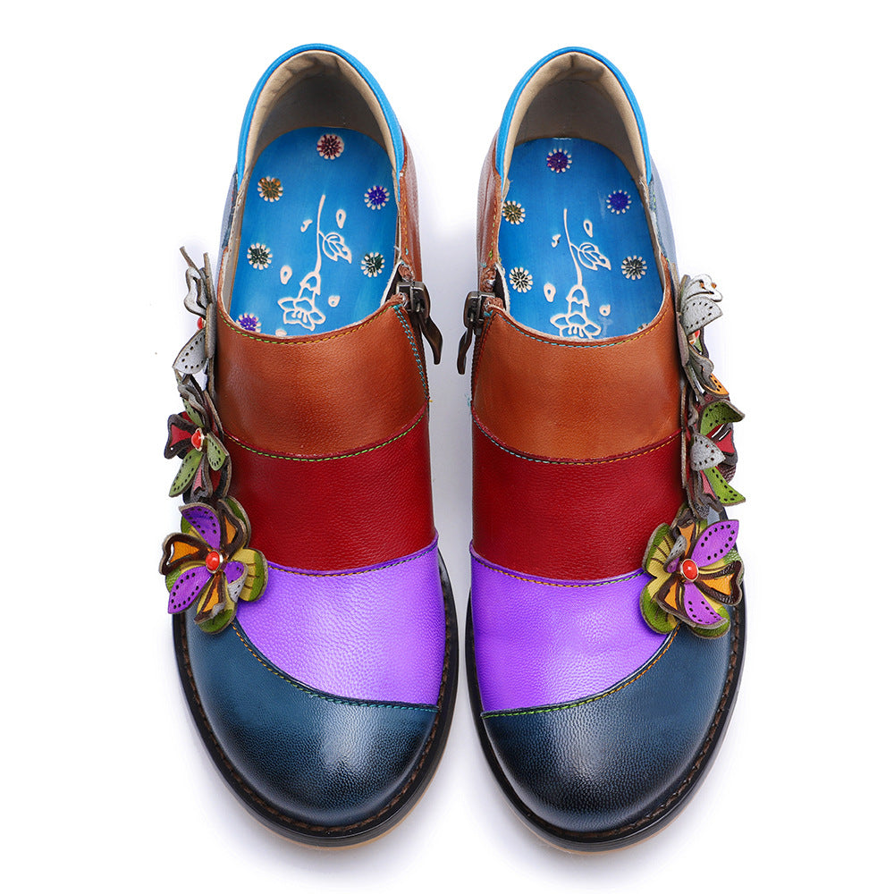 Leather colorful floral dress party brogues shoes for ladies, women