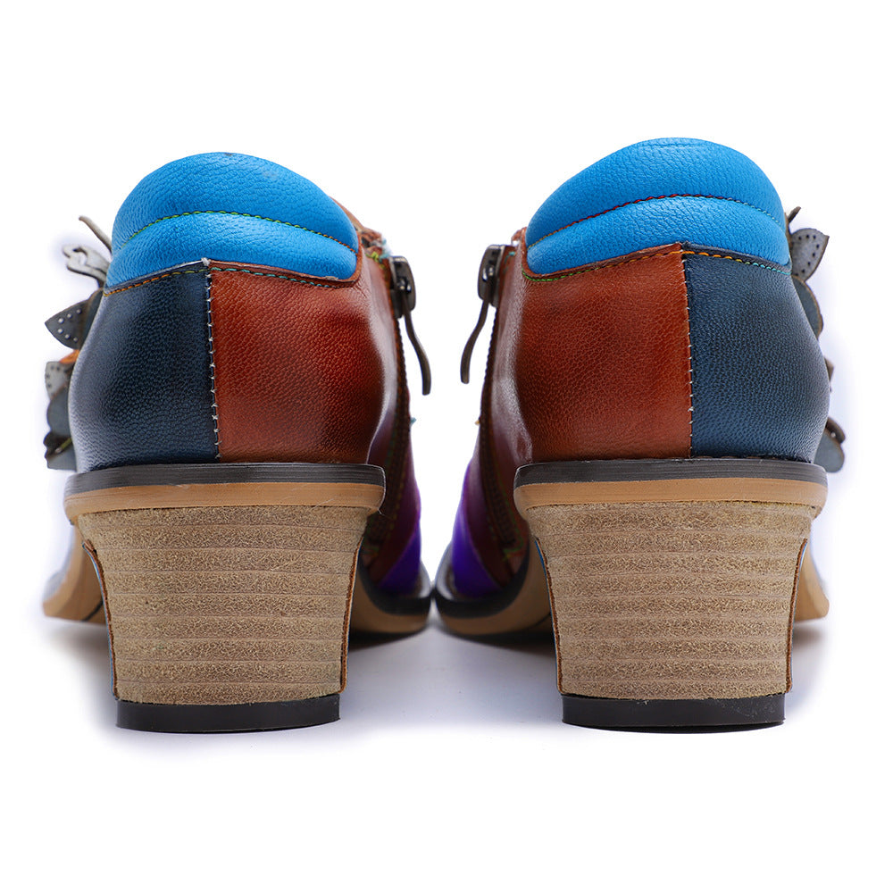 Leather colorful floral dress party brogues shoes for ladies, women