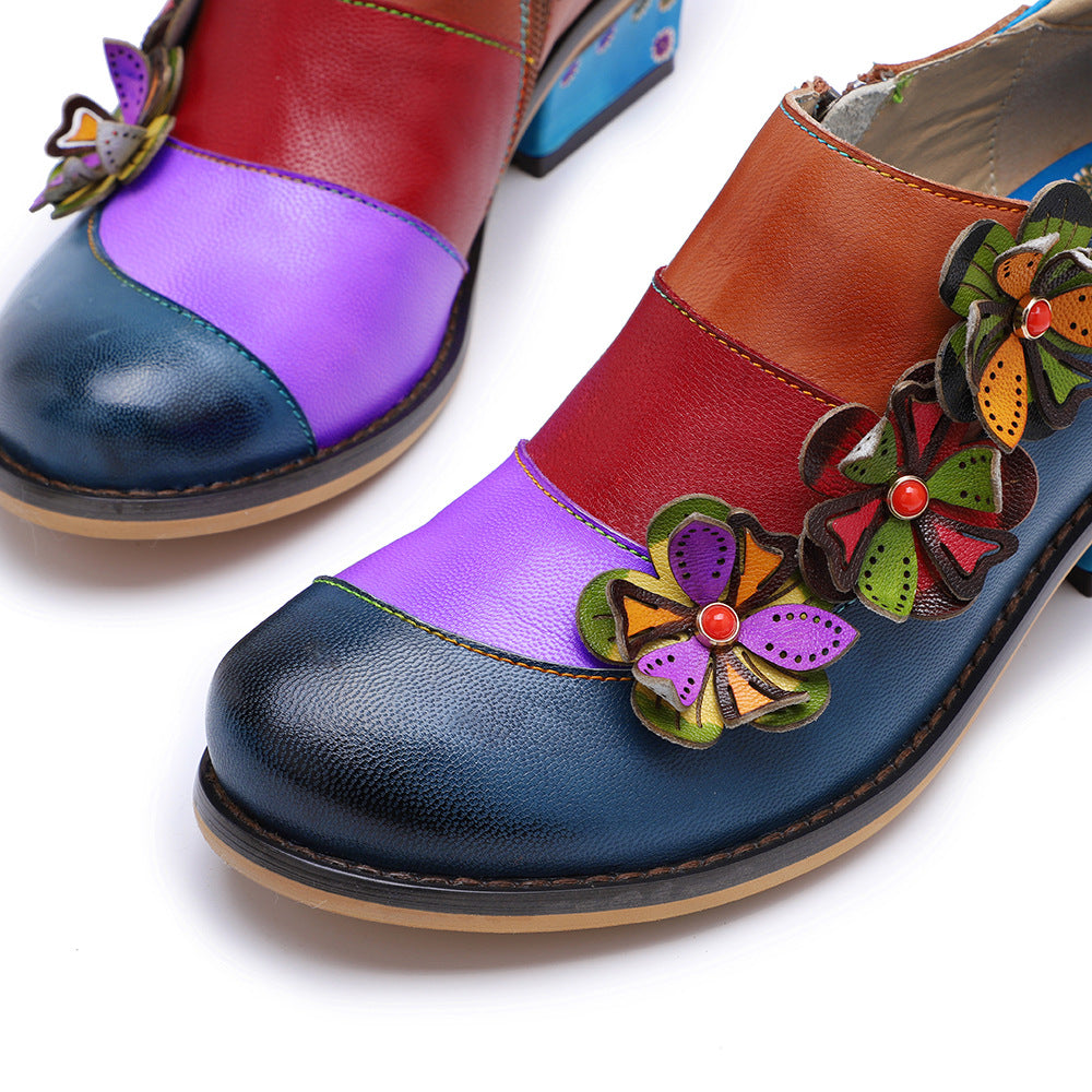 Leather colorful floral dress party brogues shoes for ladies, women