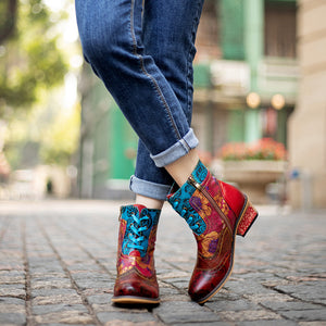 Handmade women's cowhide leather low heel booties & bohemian ankle boots