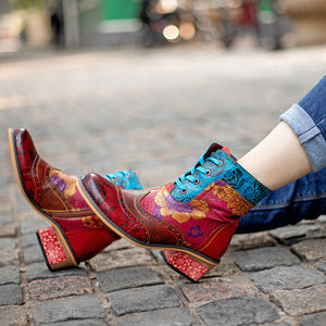 Handmade women's cowhide leather low heel booties & bohemian ankle boots