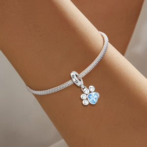 **Paw Print Charm | Black and Sea Blue Zircon | Personalized Design**