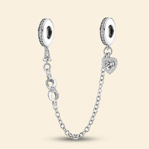 Infinity Heart Safety Chain (with Rubber Ring) | Black and White Zirconia