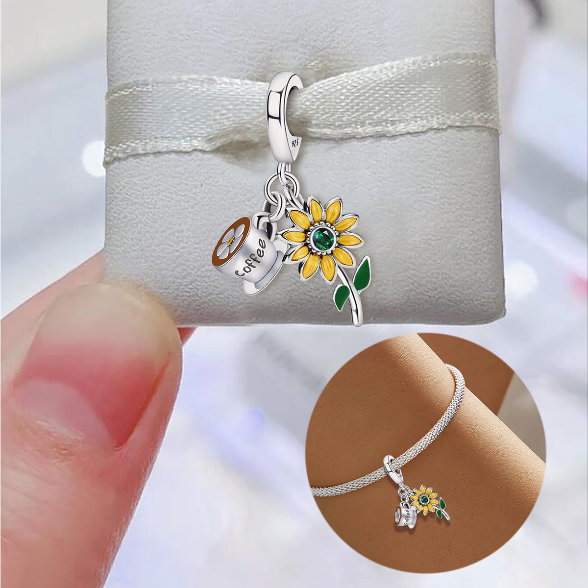 925 Sterling silver sunflower charm bead