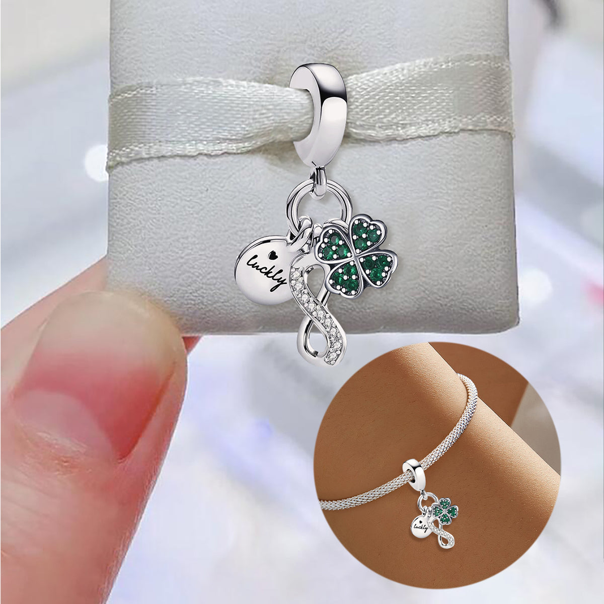 925 Sterling silver four-leaf clover charm bead