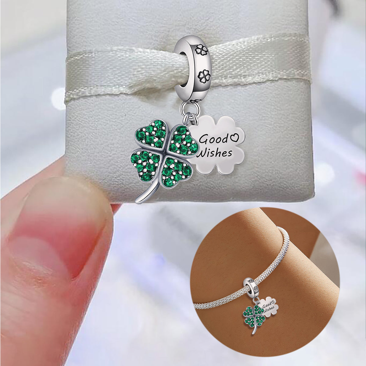 925 Sterling silver four-leaf clover charm bead