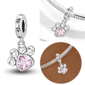 **Paw Print Charm | Black and Pink Zirconia | Cute Design**
