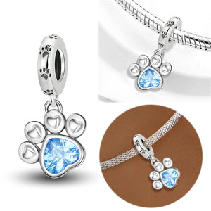 **Paw Print Charm | Black and Sea Blue Zircon | Personalized Design**
