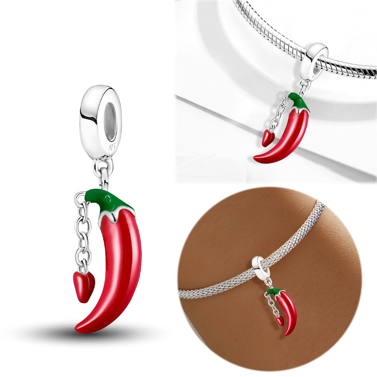 925 Sterling silver chili charm bead