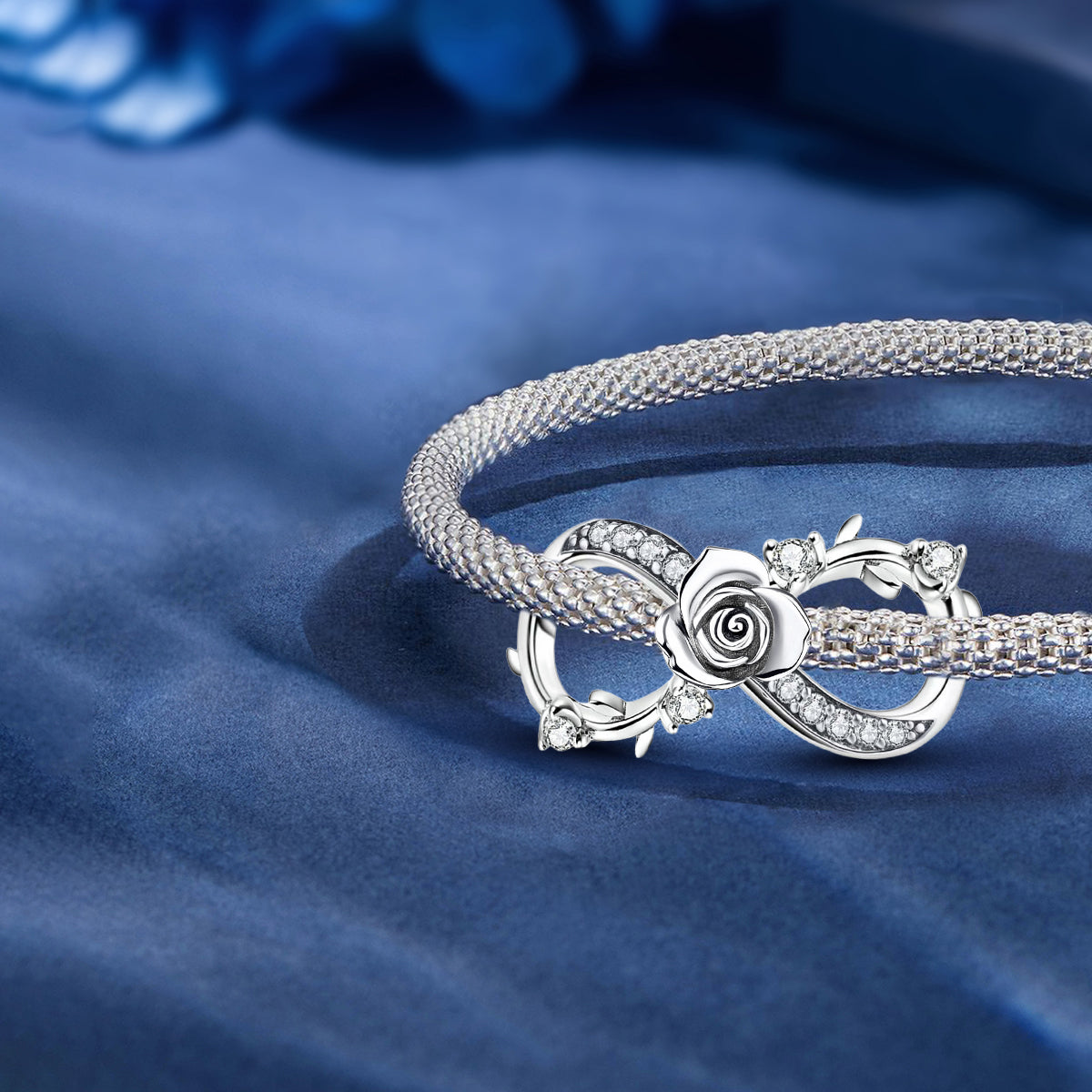 925 Sterling silver rose charm bead