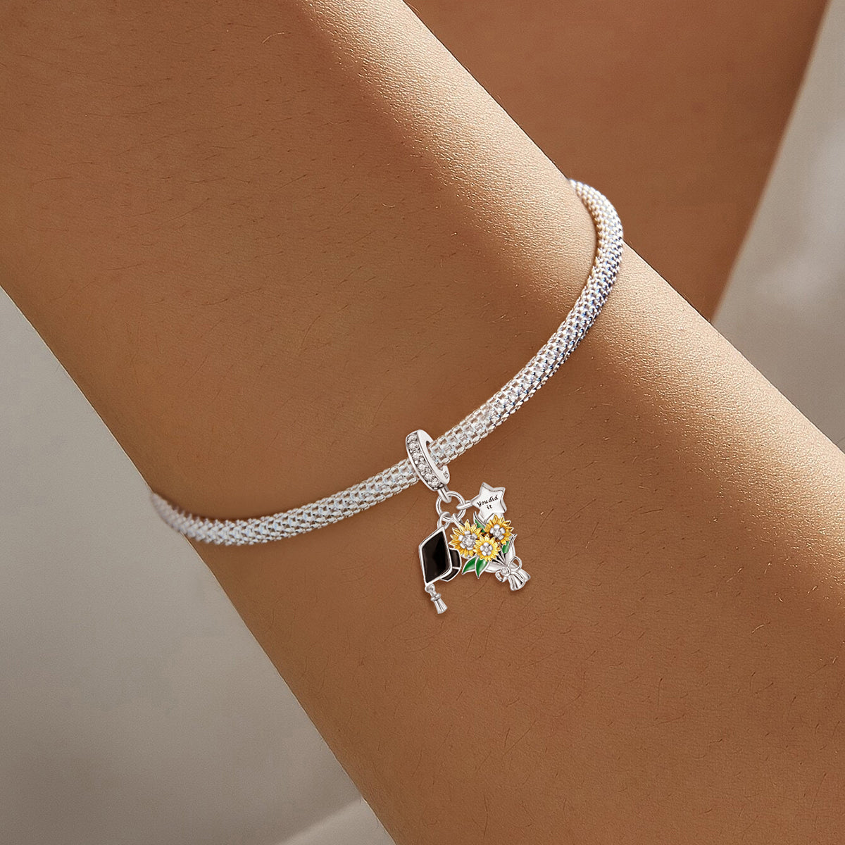925 Sterling silver sunflower charm bead