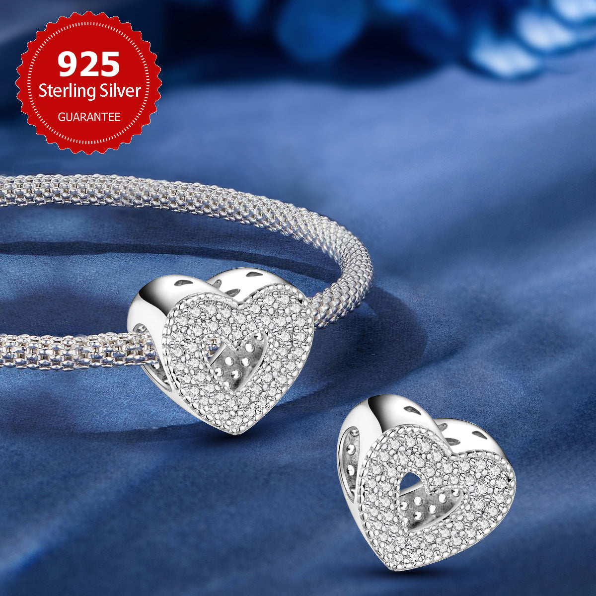 925 Sterling silver heart  charm bead